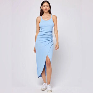 L*Space Bardot Dress Aura Light Blue Ribbed Midi Size XL NWT